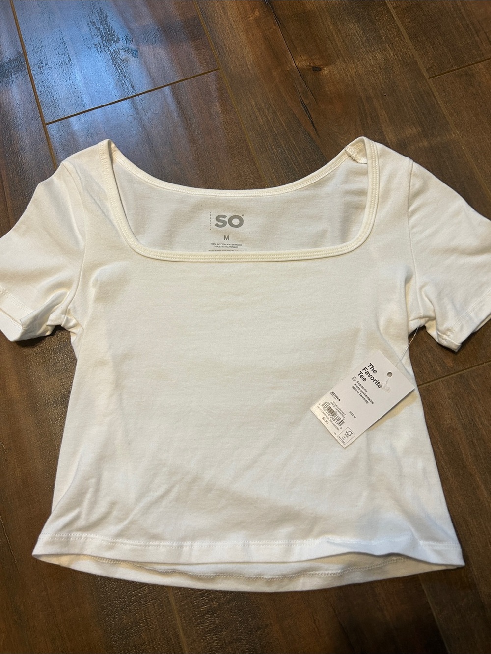 SO Cream Square-Neck Short Sleeve Crop Top
